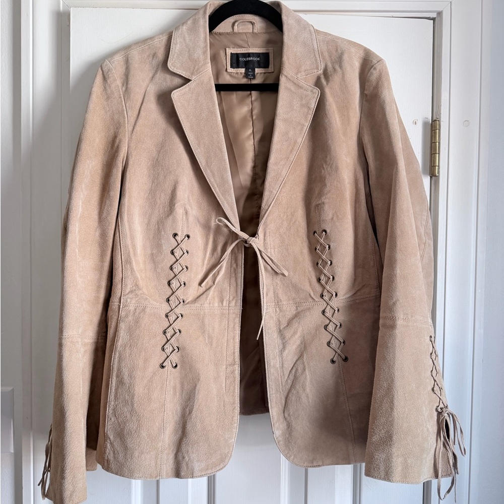 Women's Tan Leather Suede Jacket - Picture 2 of 5